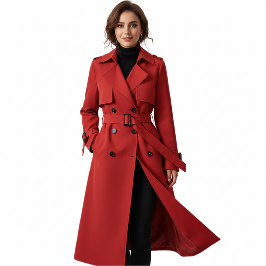 Women’s Long Trench Coat | Belted Double-Breasted